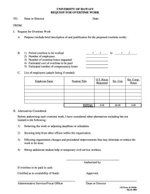 Fillable Online Fmo Hawaii Form Overtime Authorization Form Doc