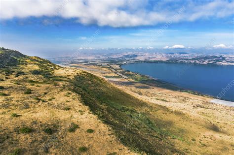 Aerial view of lake and mountain, Sea of Galilee, Israel - Stock Image - F041/2616 - Science ...