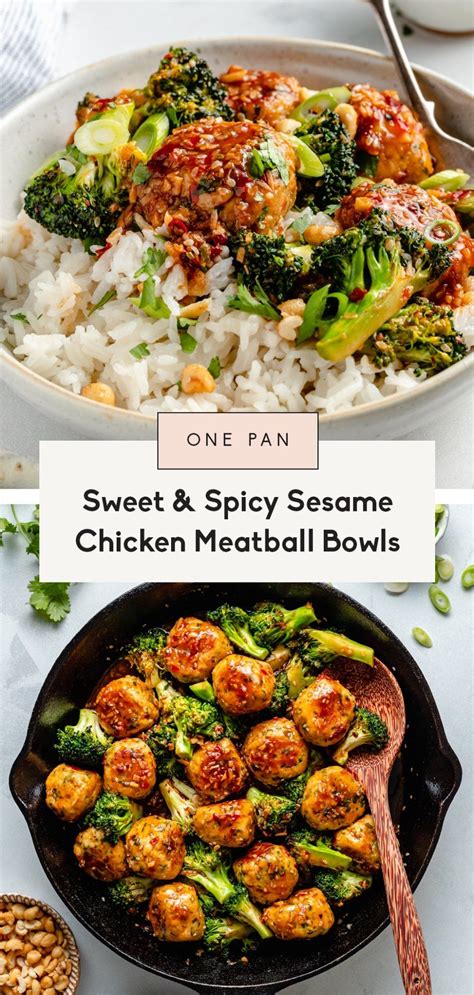 Sweet Spicy Sesame Chicken Meatball Bowls Ambitious Kitchen