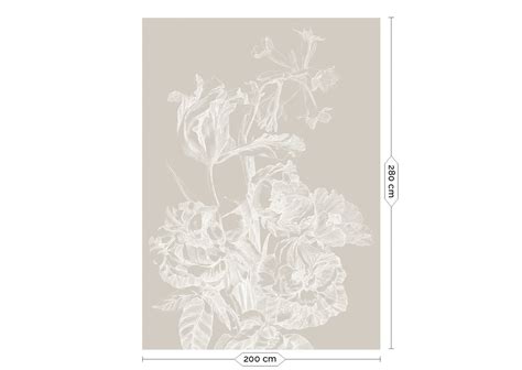 Engraved Flowers Behang Met Getekende Bloemen Grijs Wp Kek