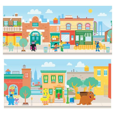 Sesame Street Town Mural - Officially Licensed Sesame Street Removable ...