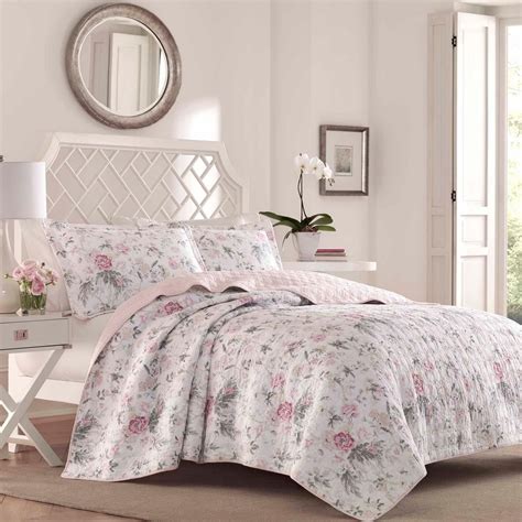 Laura Ashley Breezy Floral 3 Piece Pink And Gray Floral Cotton Full