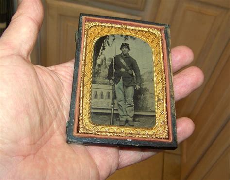 Civil War Tintype Us Armed Soldier Musket Buckle Kepi Ebay