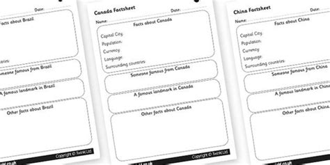 Countries Factsheet Writing Templates