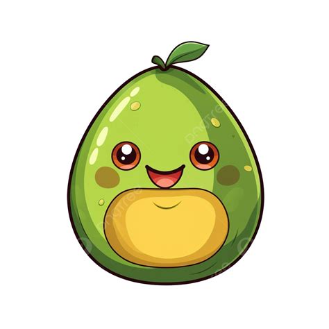 Avocado With Kawaii Eyes Png In Cartoon Style All Elements Are Isolated