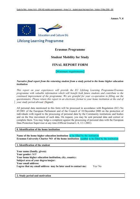 Erasmus Programme Student Mobility For Study FINAL REPORT