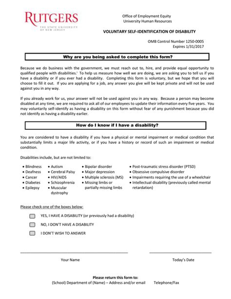 Voluntary Self Identification Of Disability Form