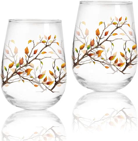 Amazon Whaline Pcs Fall Stemless Wine Glasses Oz Watercolor