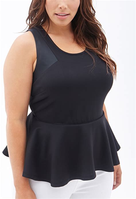 Lyst Forever 21 Plus Size Faux Leather Peplum Top In Black