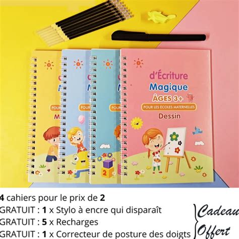 4 Cahiers Calligraphie Magique De Pratique Réutilisable Pour Enfant