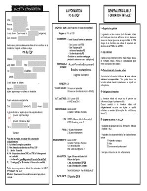 Fillable Online Bulletin Dinscription La Formation Generalites Sur La