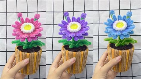 How To Make Beautiful Daisy Flower Pot With Pipe Cleaner Pipe Cleaner