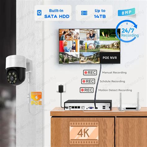 Kit de vidéosurveillance IP PoE PTZ avec détection humaine AI