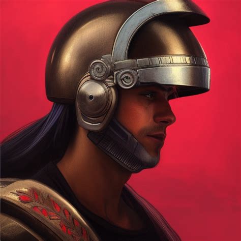 Elim Cyberpunk Vaporwave Greek Wearing Roman Helmet With Red Feather Plume