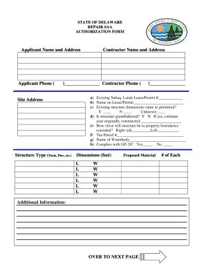 State Of Delaware Dnrec Repair Saa Authorization Form Fill Out And