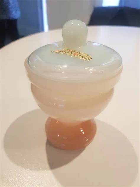 Rare Bonbonni Re Sucrier En Opaline De Murano Transparente Rose Blanc