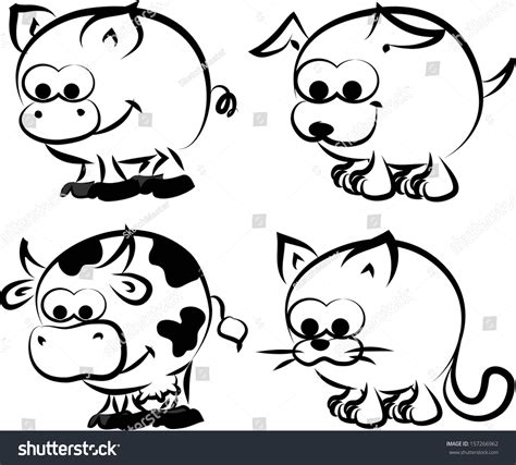 Cartoon Set Animals Coloring Vector เวกเตอร์สต็อก ปลอดค่าลิขสิทธิ์