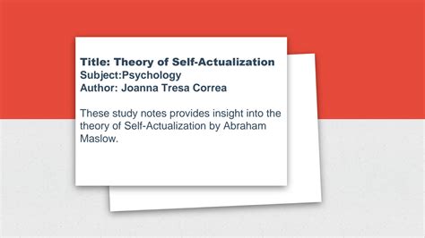 SOLUTION: Psychology flashcards theories of self actualization - Studypool