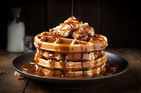 Premium AI Image | waffles with syrup and syrup on a table