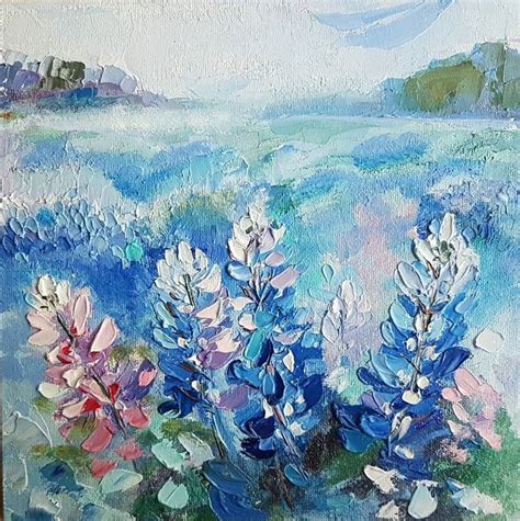 Texas Bluebonnet Field Painting by Marina Beikmane | Saatchi Art