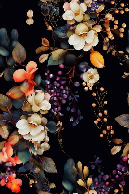 Premium AI Image | A black floral wallpaper with a floral pattern and a ...