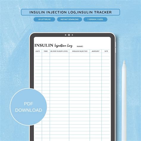 Insulin Injection Log Book Insulin Tracker Type 1 Diabetes