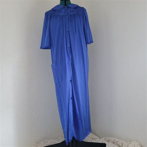 Nancy King Intimates Sleepwear Vintage Nancy King Lingerie Royal Blue Button Robe Front