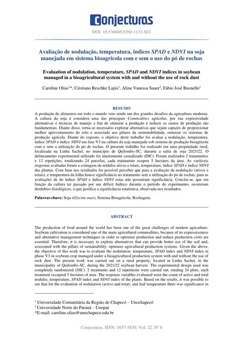 Pdf Avalia O De Nodula O Temperatura Ndices Spad E Ndvi Na Soja