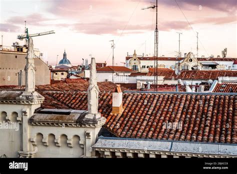 Beautiful Skyline Of Old Buildings In Historic Centre Of City At Sunset