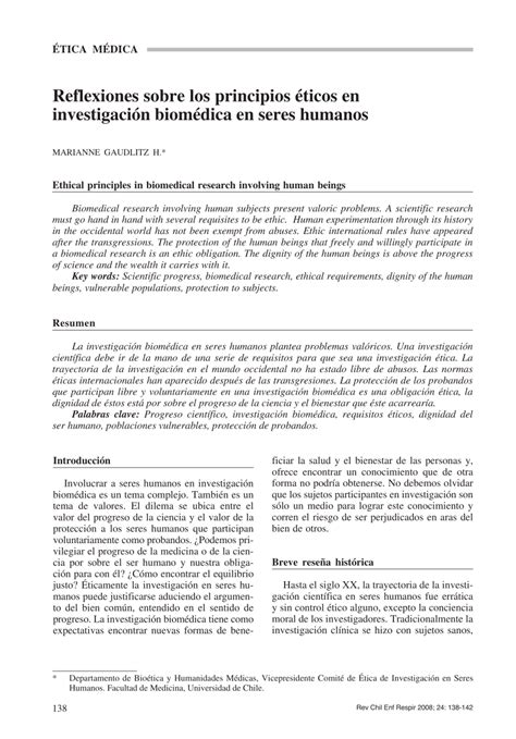 Pdf Reflexiones Sobre Los Principios Ticos En Investigaci N