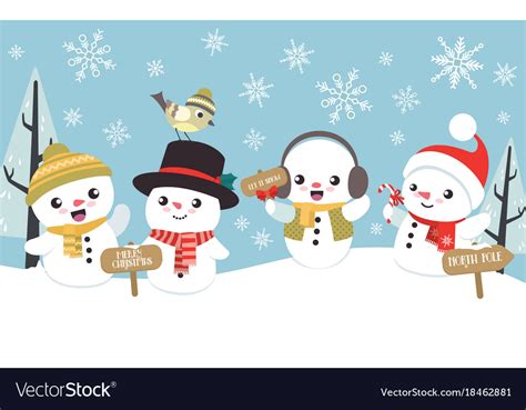 Winter christmas scene with cute little snowman Vector Image