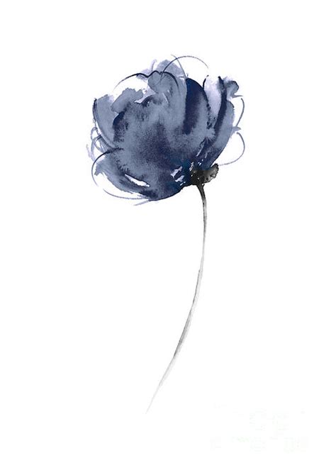 Blue Flowers Home Garden Botanical Illustration Abstract Navy Flower