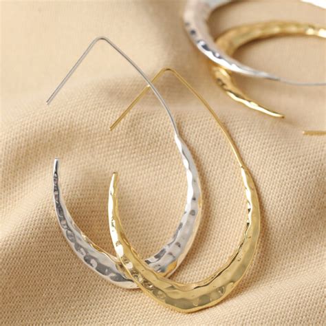 Hammered Teardrop Hoop Earrings In Gold