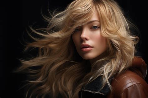 Premium Photo Woman With Long Blonde Hair And Leather Jacket