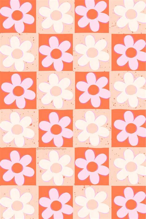 Danish Pastel Aesthetic Flower Checkerboard Pattern Wallpaper