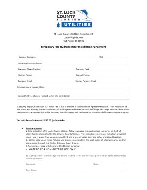 Fillable Online Temporary Fire Hydrant Meter Installation Agreement Fax