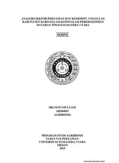 Analisis Sektor Pertanian Dan Komoditi Unggulan Kabupaten Karo Dalam