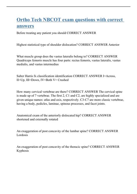 Ortho Tech NBCOT exam questions with correct answers - Ortho Tech