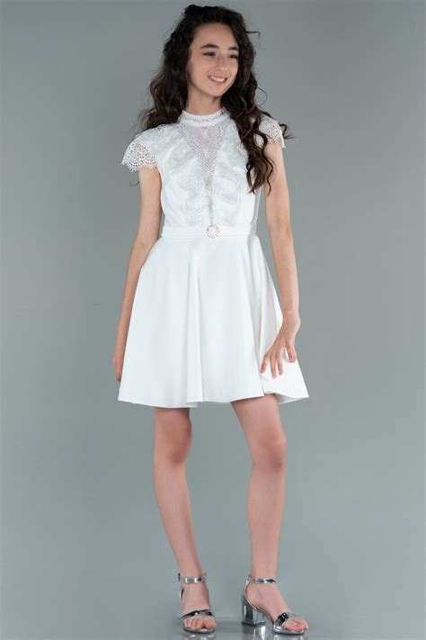 Robe de Soirée Enfants Courte Blanc ABK1434 Abiyefon