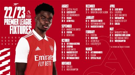 Arsenals 202223 Premier League Fixtures Musventurenal