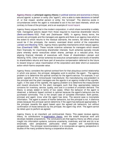 Agency-theory - Agency theory - Agency theory or principal–agency