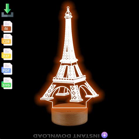 Eiffel Tower D Lamp Svg File Illusion Acrylic Hologram Night Led Lamp