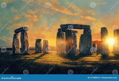 Stonehenge at Sunrise. Digital Art. Stock Illustration - Illustration ...