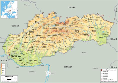 Geographical map of Slovakia: topography and physical features of Slovakia