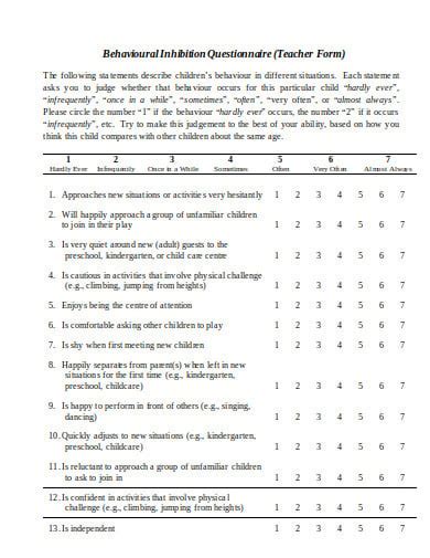 10 Behaviour Questionnaire Templates In Pdf Doc Free And Premium