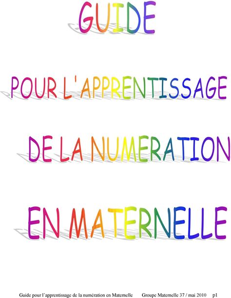 Guide pour l apprentissage de la numération en Maternelle Groupe