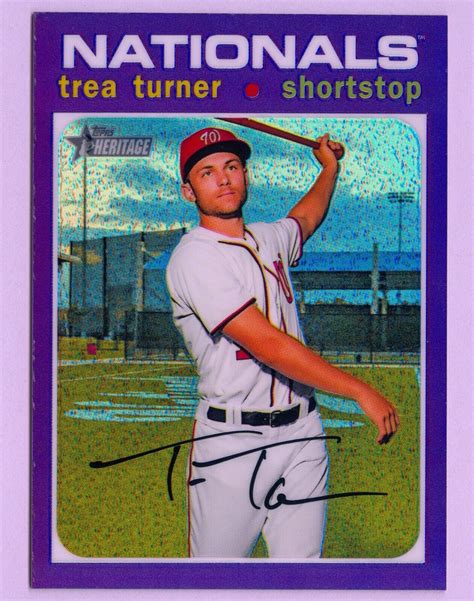 2020 Topps Heritage Chrome Purple Refractor THC 154 Trea Turner