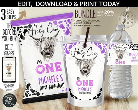 Bundle Holy Cow I M One Highland Cow Chips Bag Wrapper Etsy