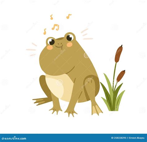 Cute Funny Frog Croaking, Singing. Amusing Happy Froggy, Amphibian with