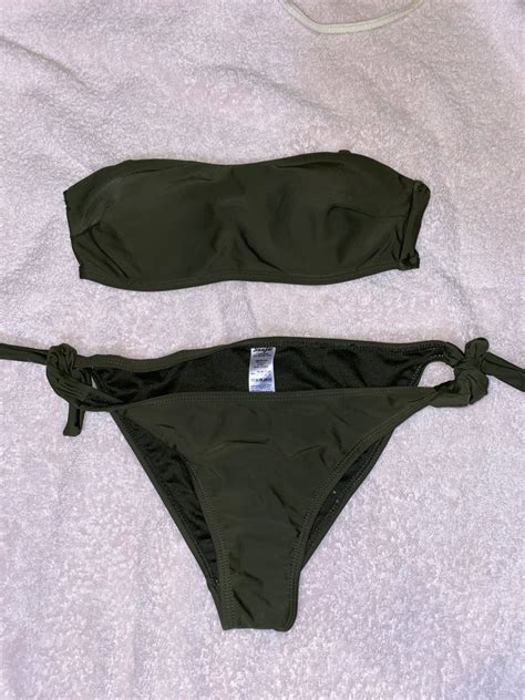 Jennyfer Two Piece Army Green Bandeau Bikini Women S Fashion Swimwear